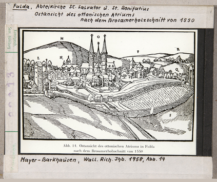 Vorschaubild Fulda: Abteikirche St. Salvator und St. Bonifatius von Osten nach Brosamerholzschnitt von 1550 